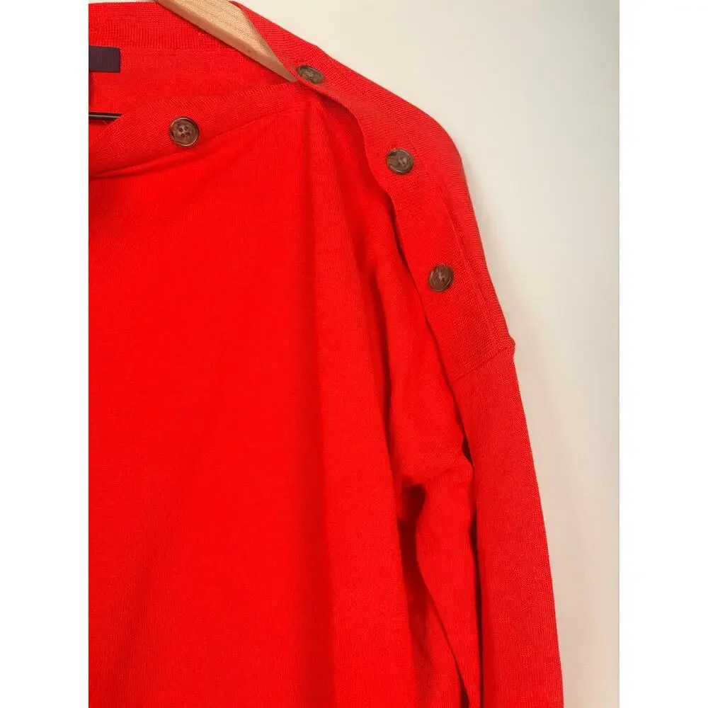 NWT J.Crew Button Shoulder Boatneck Sweater Red L/XL Cotton Blend